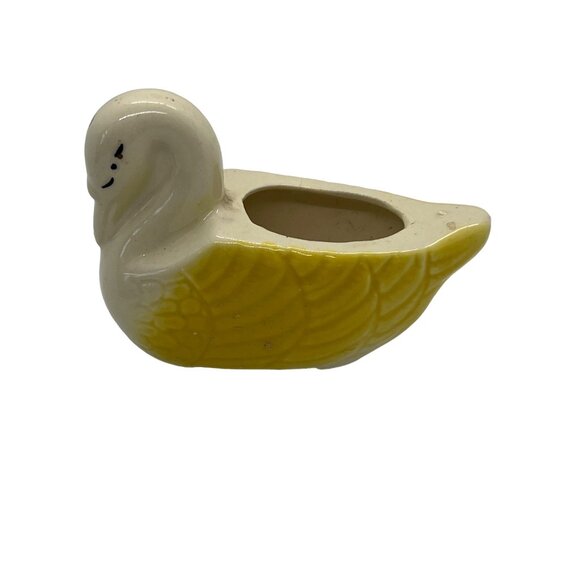 Vintage Ceramic Swan Planter Japan Yellow White Small Plant Succulents - Picture 1 of 4